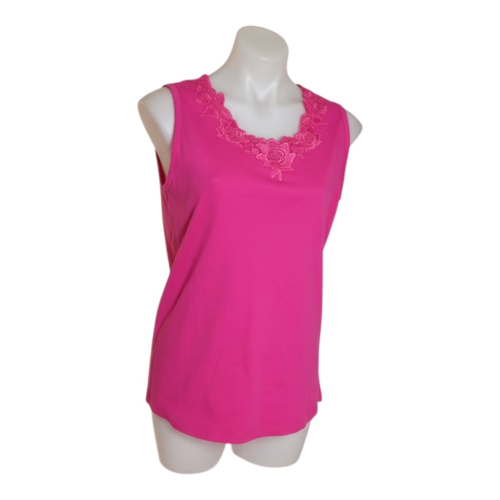 CARROLL REED Women's M Classic Pink Floral Lace Applique On Neck Cotton Tank Top - Picture 2 of 6